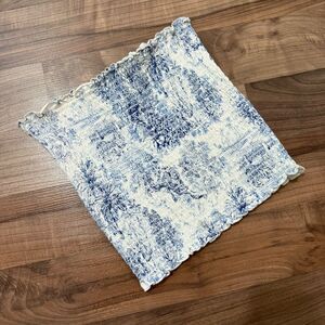 H&M White Smocked Blue Graphic Lettuce Tube Top Small